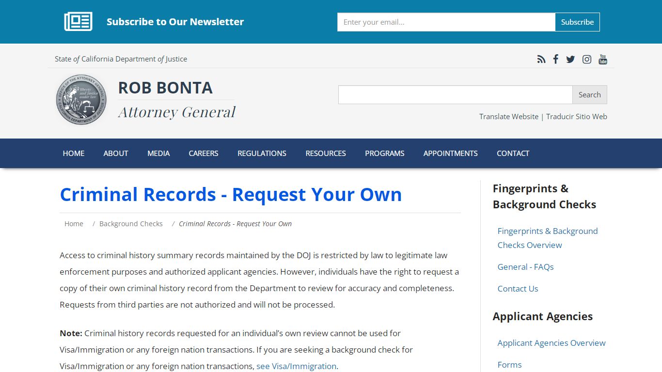 Criminal Records - Request Your Own - Department of Justice